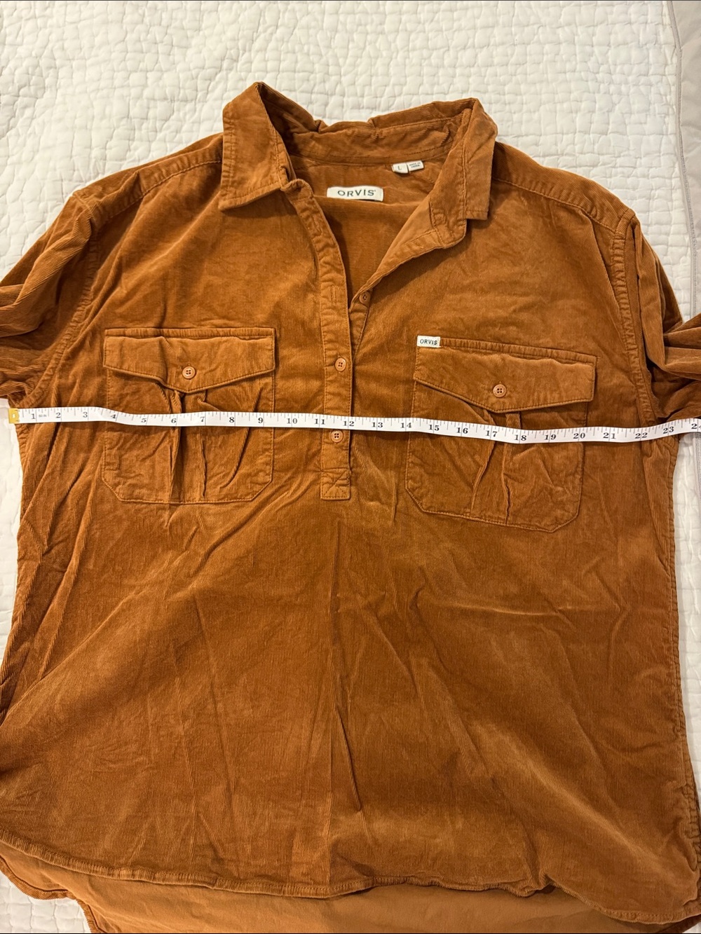 Orvis Corduroy Button-Up Popover Shirt in Brown Size L Worn Once - Picture 2 of 7